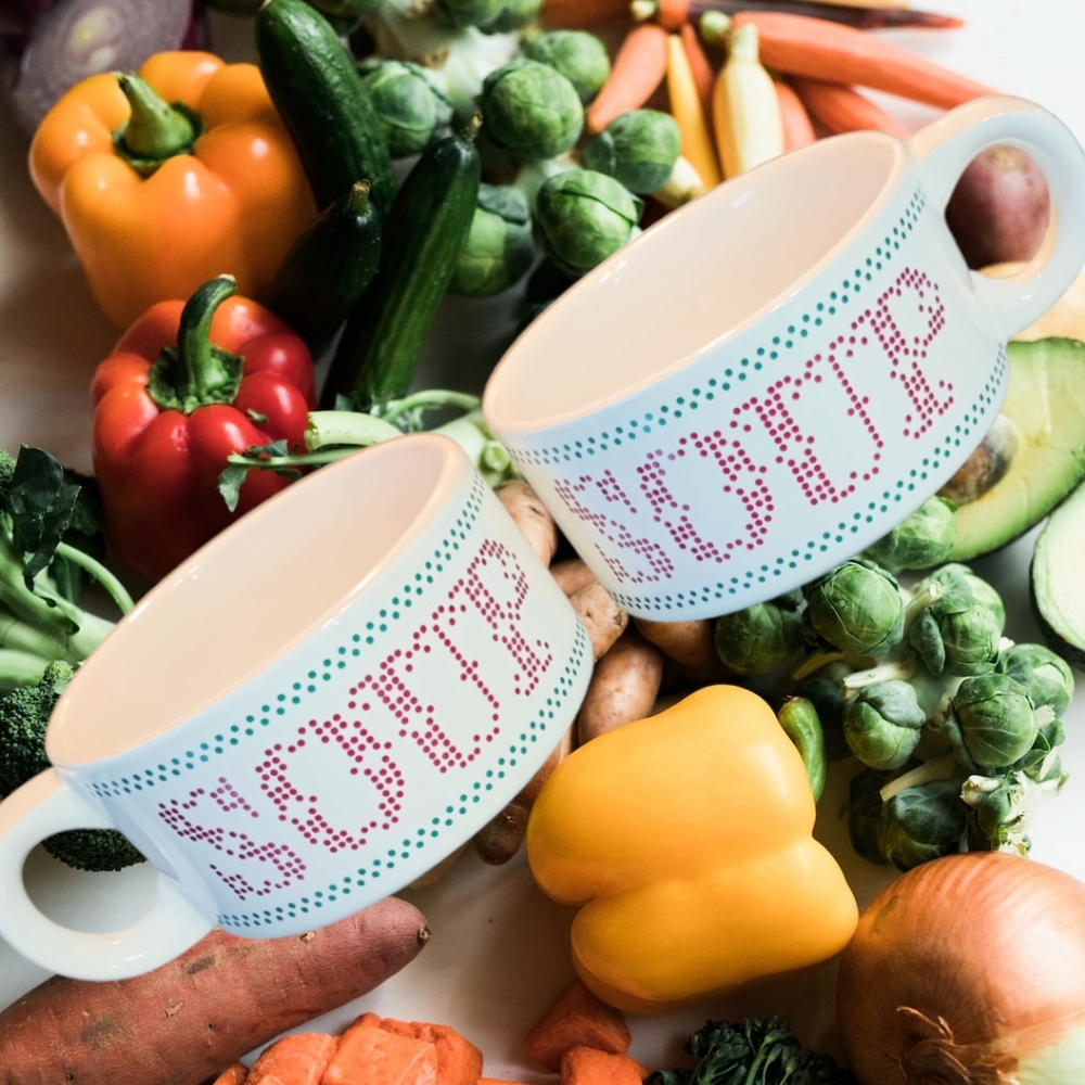 Set of Cross Stitch Soup Bowl Mugs